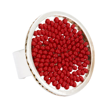 Anillo Upsala Plata Círculo Mediano Rojo